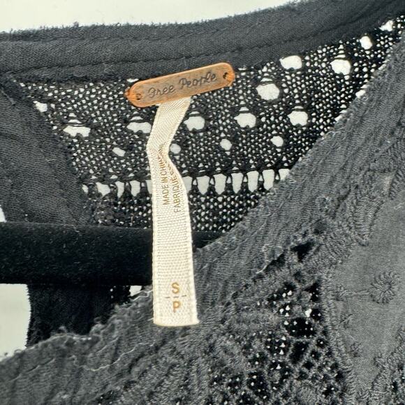 Free People Once Upon A Time Lace Bell Sleeves Top In Black Size S NWOT - Picture 9 of 11